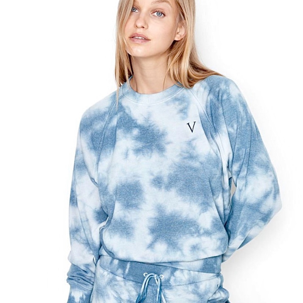 Victoria's Secret Easy fit crewneck tie-dye sweatshirt size XS Blue Seafoam NWT